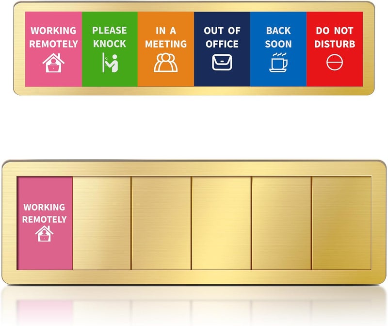 EliteSign Office Door Signs -6 Options Do Not Disturb, In A Meeting, Out Of Office, Working Remotely, Back Soon Please Knock,Privacy Door Slider Sign for Meeting & Conference Room Brushed Gold - Image 1